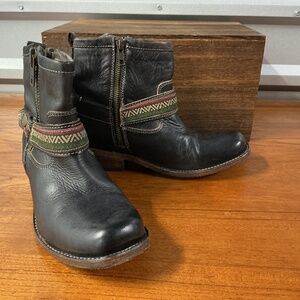 Bed Stu Women Black Leather Double Zip Boho Ankle Boot Size 8